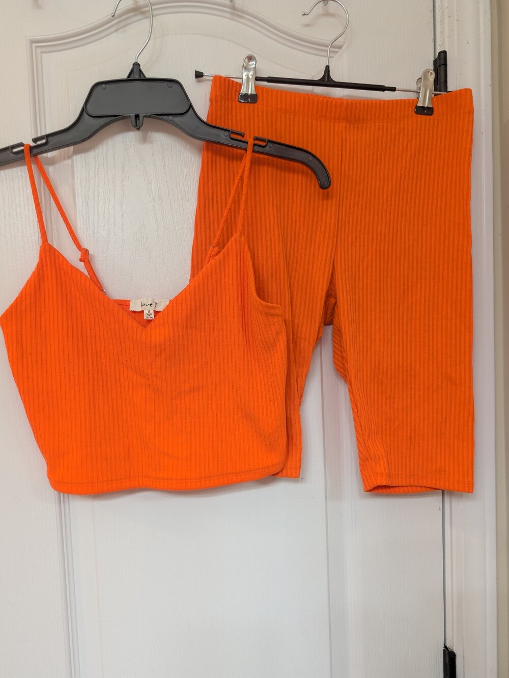 love J Orange Ribbed Cami & Bike Short Set